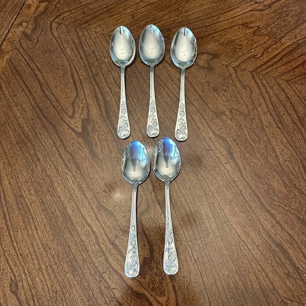 Reed & Barton QUEENS GARDEN Floral Stainless 5 pc Tablespoons Flatware
